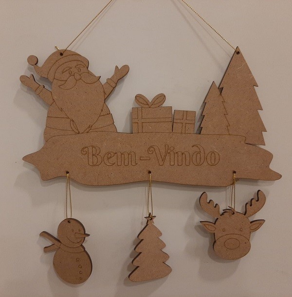 MADEIRA| PLACA BEM VINDO PARA PENDURAR -25.5X13.5X0.3CM